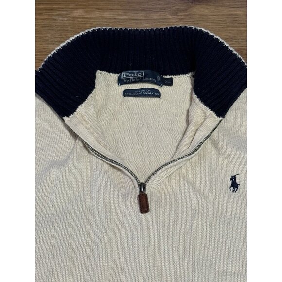 Vtg Polo Ralph Lauren Sweater Mens Size XL 1/4 Zip 100% Cotton Leather Pull - Picture 3 of 14